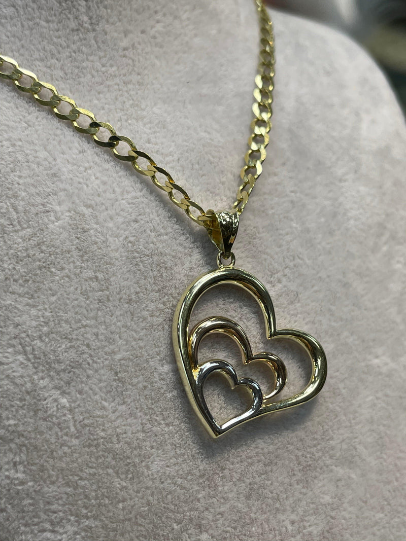 9ct White Gold Heart Pendants, 9ct Yellow and Rose Gold Triple Heart Pendant Womens - Sarraf Jewellers