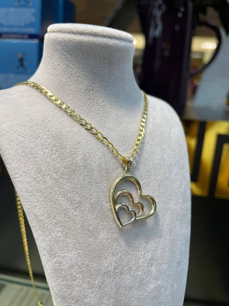 9ct White Gold Heart Pendants, 9ct Yellow and Rose Gold Triple Heart Pendant Womens - Sarraf Jewellers