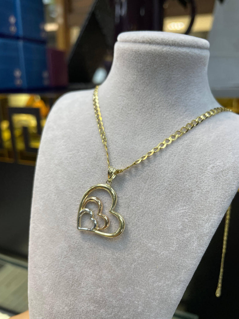 9ct White Gold Heart Pendants, 9ct Yellow and Rose Gold Triple Heart Pendant Womens - Sarraf Jewellers