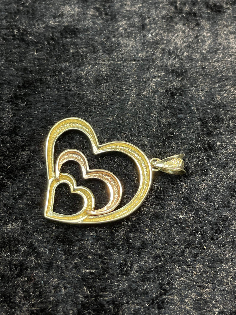 9ct White Gold Heart Pendants, 9ct Yellow and Rose Gold Triple Heart Pendant Womens - Sarraf Jewellers