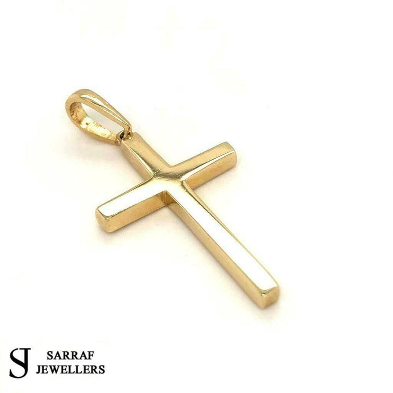 9ct Yellow 375 Gold Hallmarked GOLD PLAIN CROSS PENDANT 28x18mm New - Sarraf Jewellers