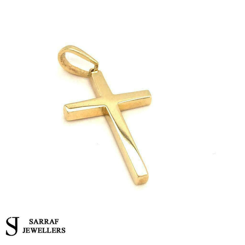 9ct Yellow 375 Gold Hallmarked GOLD PLAIN CROSS PENDANT 28x18mm New - Sarraf Jewellers