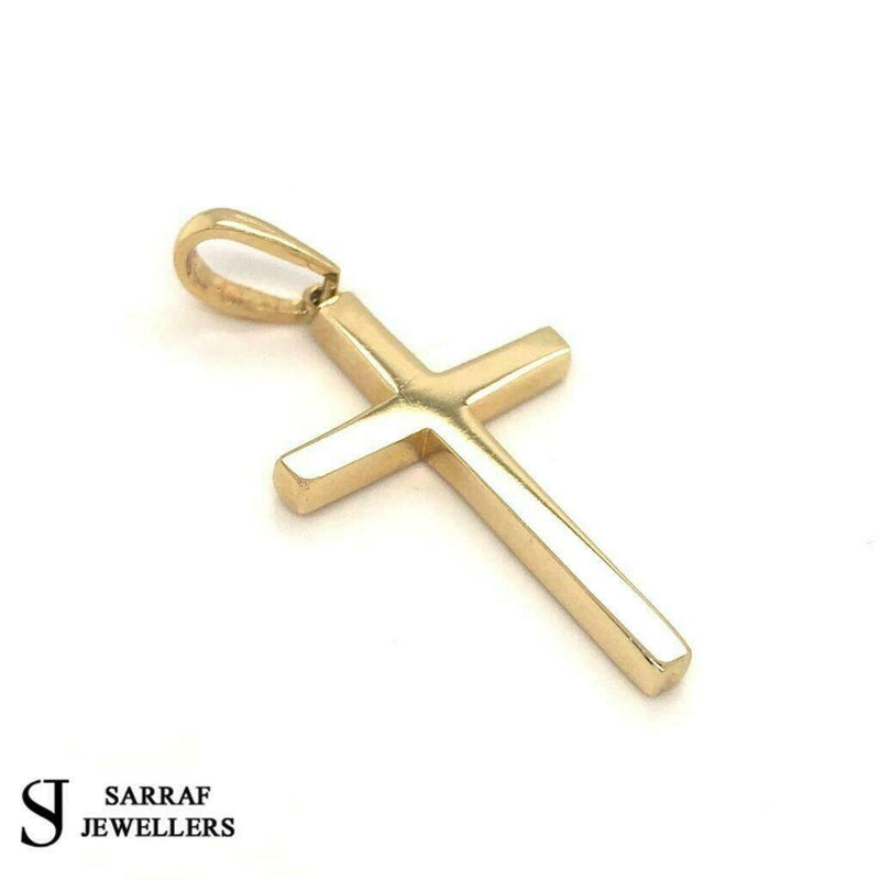 9ct Yellow 375 Gold Hallmarked GOLD PLAIN CROSS PENDANT 28x18mm New - Sarraf Jewellers