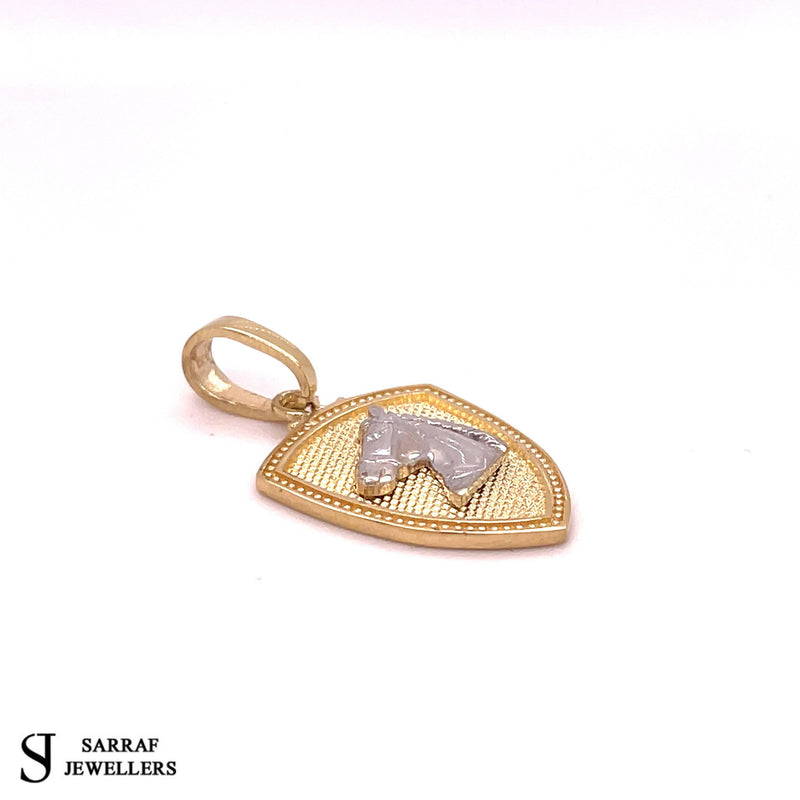 9ct Yellow & White Gold Horse Head & Shield Pattern Pendant 30.7x16mm 2.5GR - Sarraf Jewellers