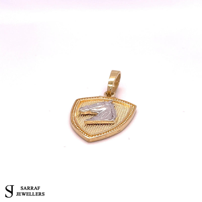 9ct Yellow & White Gold Horse Head & Shield Pattern Pendant 30.7x16mm 2.5GR - Sarraf Jewellers