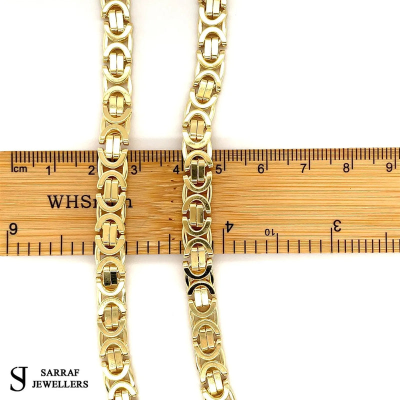 9ct Yellow Gold BYZANTINE CHAIN Necklace, King Chain 7mm Wide Flat Chain Men's Gold Chain 18" 20" 22" 24" Sizes - Sarraf Jewellers