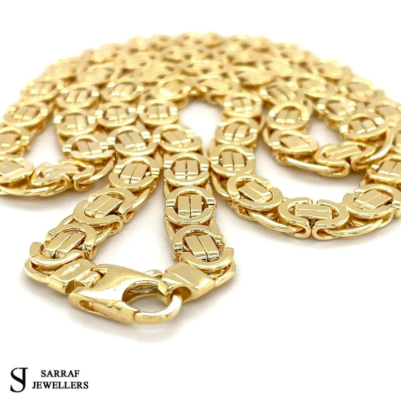 9ct Yellow Gold BYZANTINE CHAIN Necklace, King Chain 7mm Wide Flat Chain Men's Gold Chain 18" 20" 22" 24" Sizes - Sarraf Jewellers