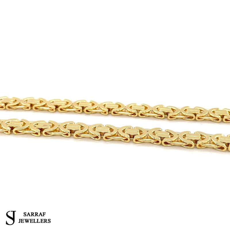 9ct Yellow Gold BYZANTINE CHAIN Necklace, King Chain 7mm Wide Flat Chain Men's Gold Chain 18" 20" 22" 24" Sizes - Sarraf Jewellers