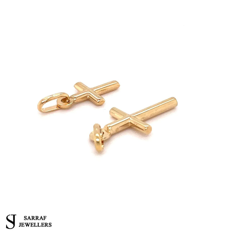 9ct Yellow Gold Cross Pendant, Minimalist Christian Cross, Classy Unisex Cross Casual Charm Pendant - Sarraf Jewellers