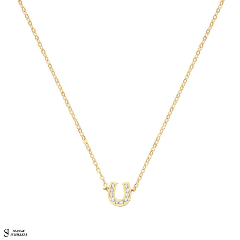 9ct Yellow Gold CZ Horseshoe Necklet, Gold Chain Necklace for Ladies - Sarraf Jewellers