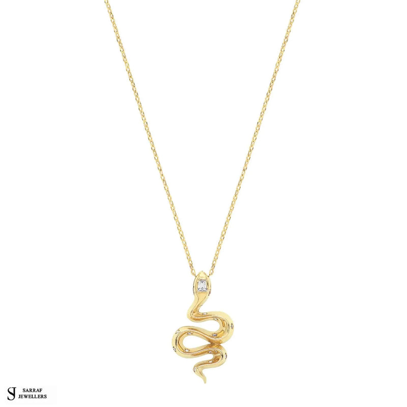 9ct Yellow Gold CZ Snake Charm Necklet, Gold Chain Necklace Snake Shaped for Ladies - Sarraf Jewellers