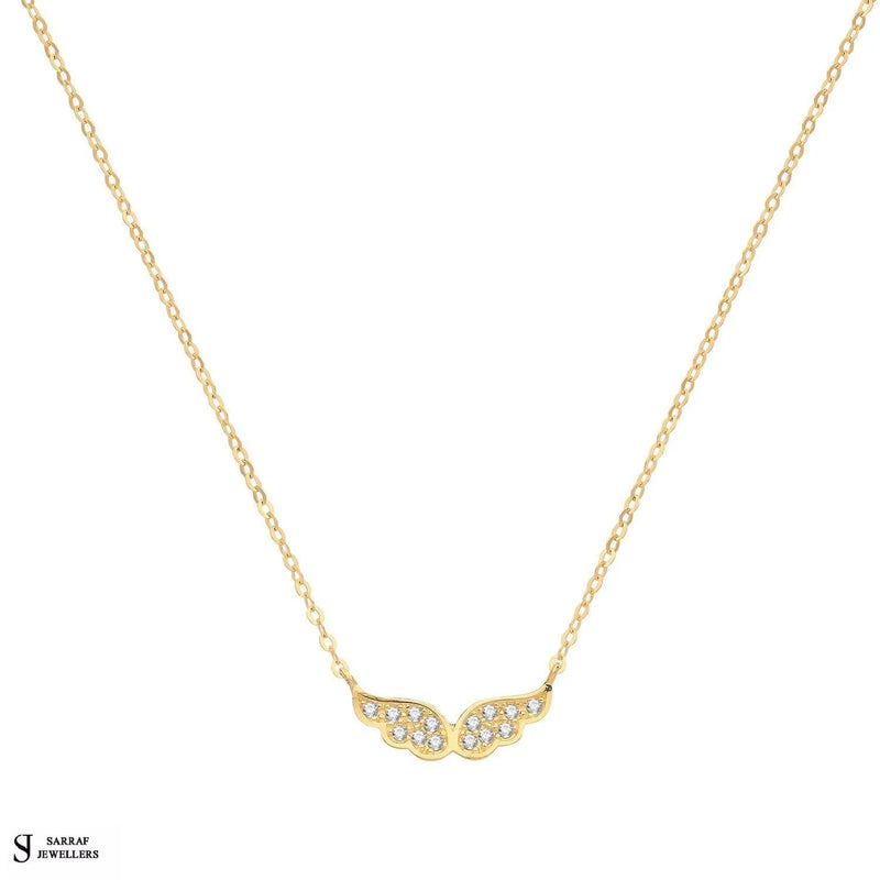 9ct Yellow Gold CZ Wings Necklet, Gold Chain Necklace for Ladies - Sarraf Jewellers