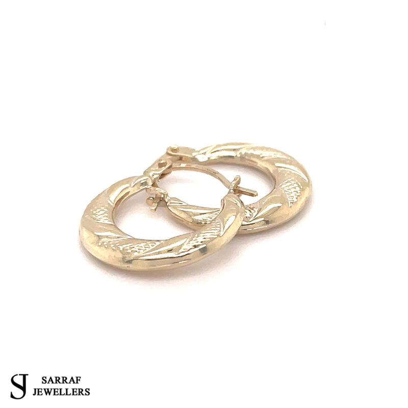 9ct Yellow Gold Earrings, Victorian Creole Hoop, Gold Creole Earrings 8mm - Sarraf Jewellers