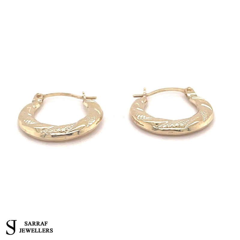 9ct Yellow Gold Earrings, Victorian Creole Hoop, Gold Creole Earrings 8mm - Sarraf Jewellers