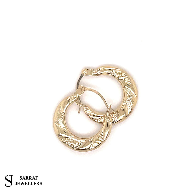 9ct Yellow Gold Earrings, Victorian Creole Hoop, Gold Creole Earrings 8mm - Sarraf Jewellers