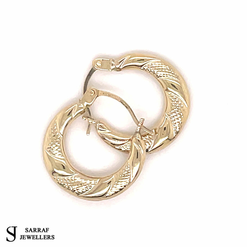 9ct Yellow Gold Earrings, Victorian Creole Hoop, Gold Creole Earrings 8mm - Sarraf Jewellers