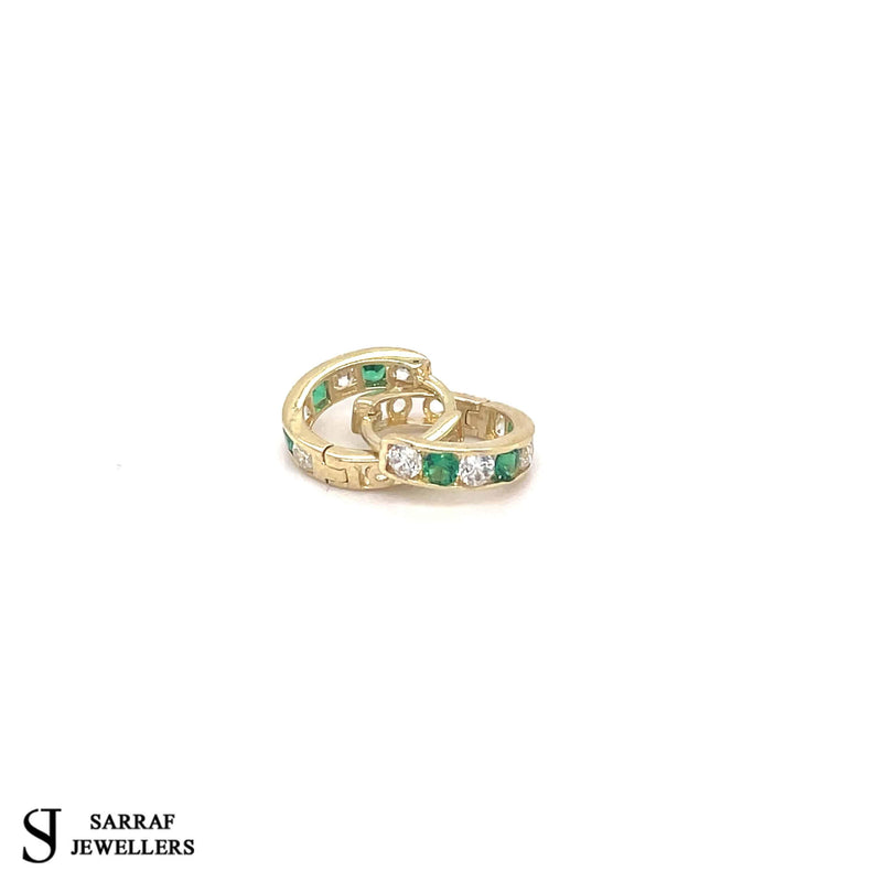 9ct Yellow Gold Emerald, Huggie Hinged Hoop Earrings, Gold Hinged Earrings - Sarraf Jewellers