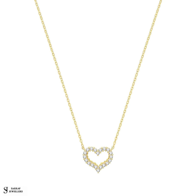 9ct Yellow Gold Heart Necklet CZ, Gold Chain Necklace Heart Shaped for Ladies - Sarraf Jewellers