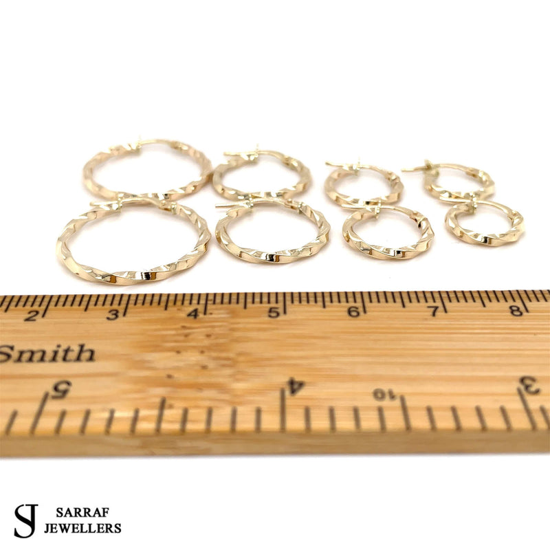 9ct Yellow Gold Hoop Twisted Earrings, Gold Earring Set, Gold Earring Hooks - Sarraf Jewellers