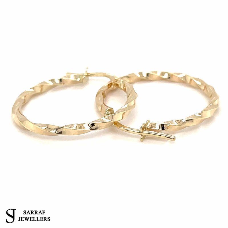 9ct Yellow Gold Hoop Twisted Earrings, Gold Earring Set, Gold Earring Hooks - Sarraf Jewellers