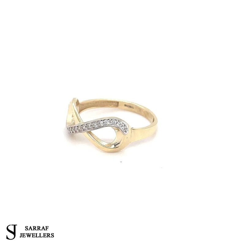 9ct Yellow Gold Ladies Infinity CZ Ring, Infinity Ring, Gold Crossover Ring - Sarraf Jewellers