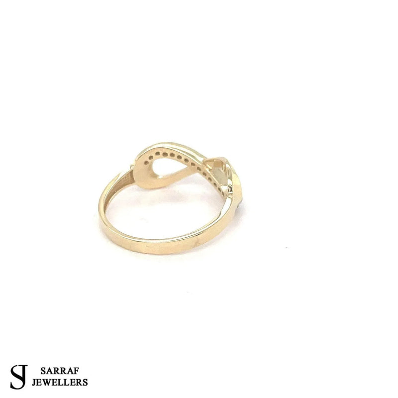 9ct Yellow Gold Ladies Infinity CZ Ring, Infinity Ring, Gold Crossover Ring - Sarraf Jewellers