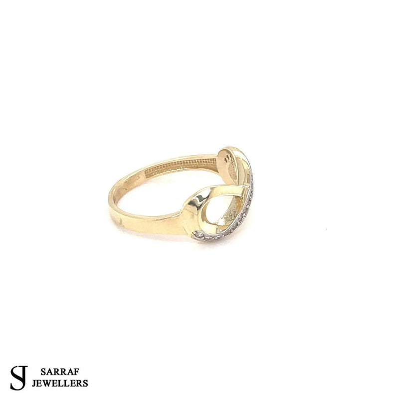 9ct Yellow Gold Ladies Infinity CZ Ring, Infinity Ring, Gold Crossover Ring - Sarraf Jewellers