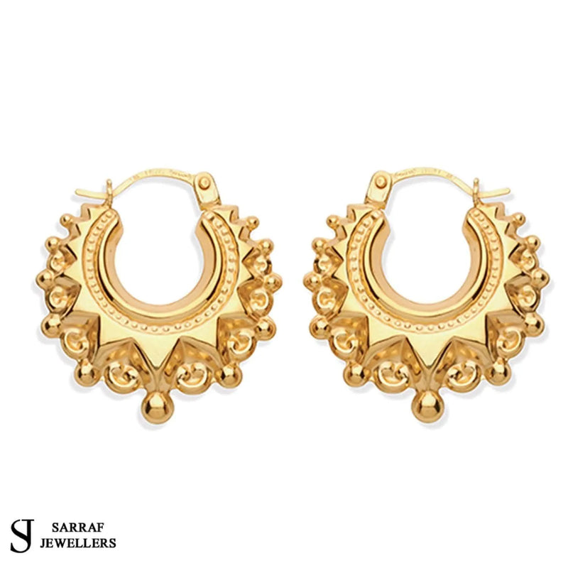 9ct Yellow Gold Ladies Victorian Creole Hoop, Creole Earrings, Hoop Earrings - Sarraf Jewellers