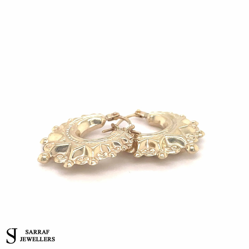 9ct Yellow Gold Ladies Victorian Creole Hoop, Creole Earrings, Hoop Earrings - Sarraf Jewellers