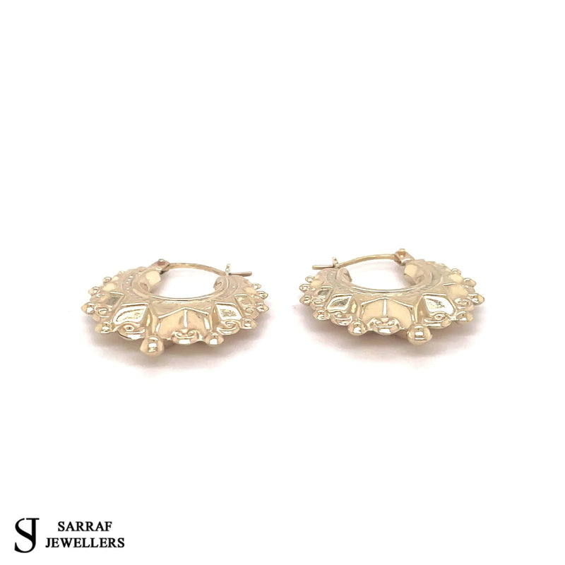 9ct Yellow Gold Ladies Victorian Creole Hoop, Creole Earrings, Hoop Earrings - Sarraf Jewellers