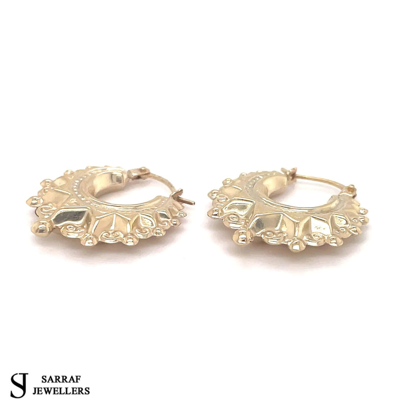 9ct Yellow Gold Ladies Victorian Creole Hoop, Creole Earrings, Hoop Earrings - Sarraf Jewellers