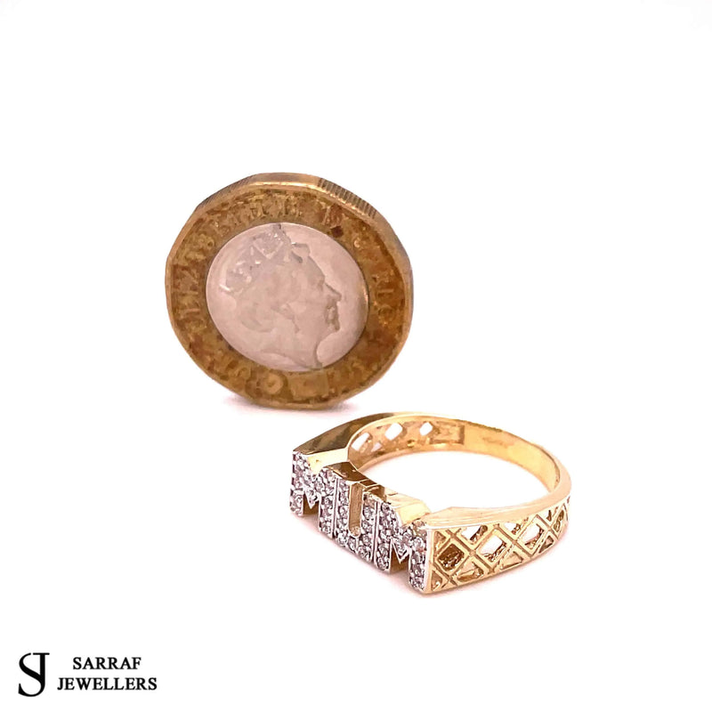 9ct Yellow Gold MUM CZ stone set Ring, BASKET SIDES Shoulders WOMENS BRAND NEW - Sarraf Jewellers