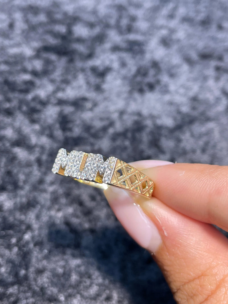 9ct Yellow Gold MUM CZ stone set Ring, BASKET SIDES Shoulders WOMENS BRAND NEW - Sarraf Jewellers