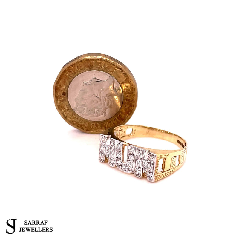 9ct Yellow Gold MUM CZ stone set Ring, Pattern Style Shoulders WOMENS BRAND NEW - Sarraf Jewellers