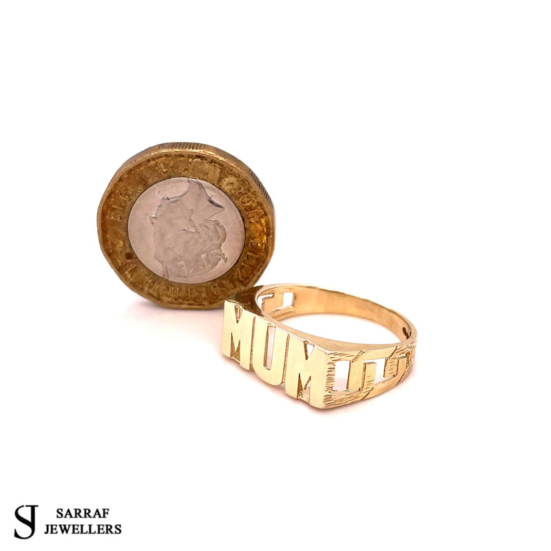 9ct Yellow Gold MUM Ring, PLAIN Pattern Style Shoulder WOMENS BRAND NEW - Sarraf Jewellers