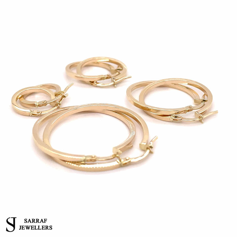 9ct Yellow Gold Plain Hoop Earrings, Gold Earring, 8mm, 10mm, 15mm, 20mm, 25mm, 30mm, 40mm, 50mm - Sarraf Jewellers