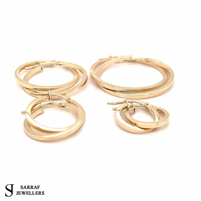 9ct Yellow Gold Plain Hoop Earrings, Gold Earring, 8mm, 10mm, 15mm, 20mm, 25mm, 30mm, 40mm, 50mm - Sarraf Jewellers