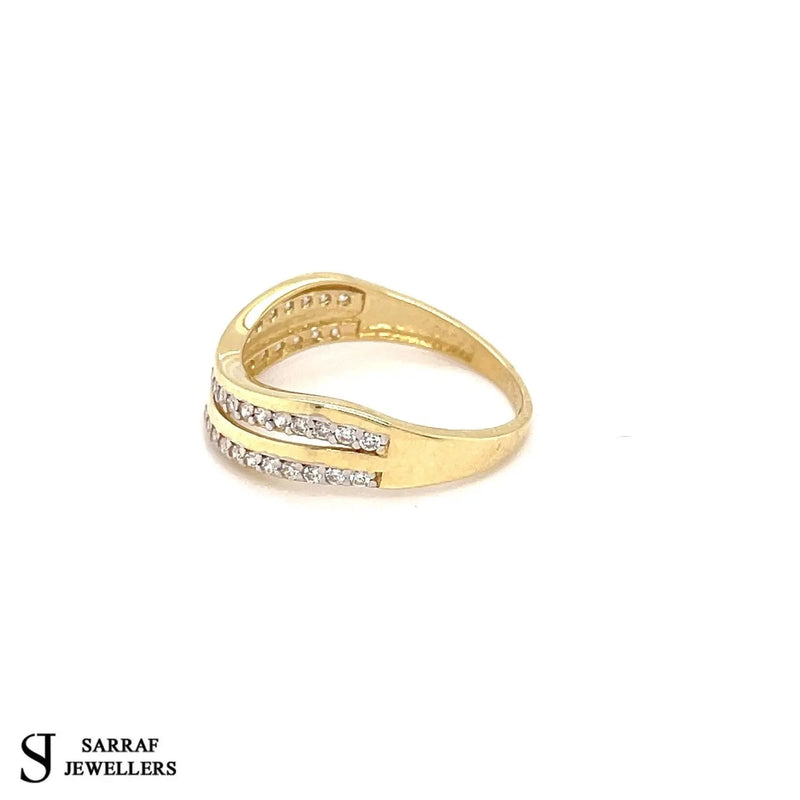 9ct Yellow Gold Ring, 2 Row Wishbone Eternity Ring, Stacking Ring, Chevron Ring, Minimalist Ring, Wedding Band - Sarraf Jewellers