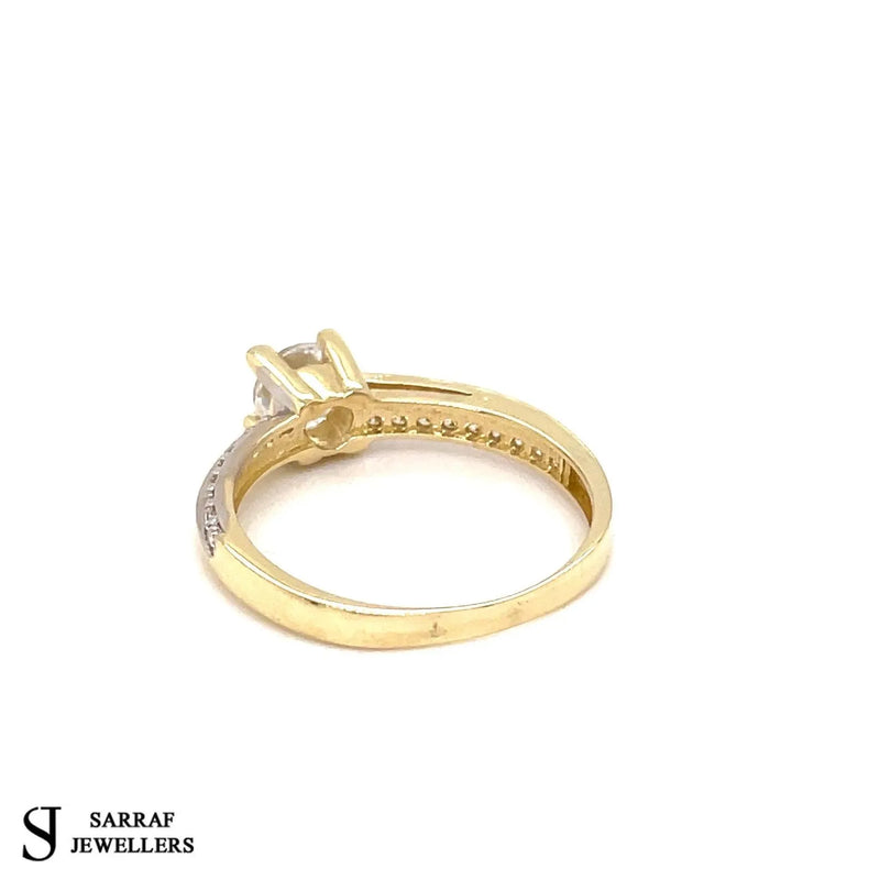 9ct Yellow Gold Ring, Ladies CZ Solitaire Engagment Ring, Cubic Zirconia Wedding Band, Gifts for her - Sarraf Jewellers