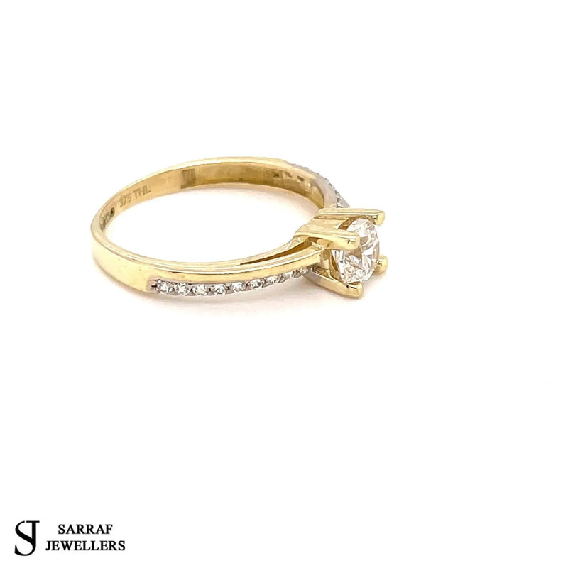 9ct Yellow Gold Ring, Ladies CZ Solitaire Engagment Ring, Cubic Zirconia Wedding Band, Gifts for her - Sarraf Jewellers