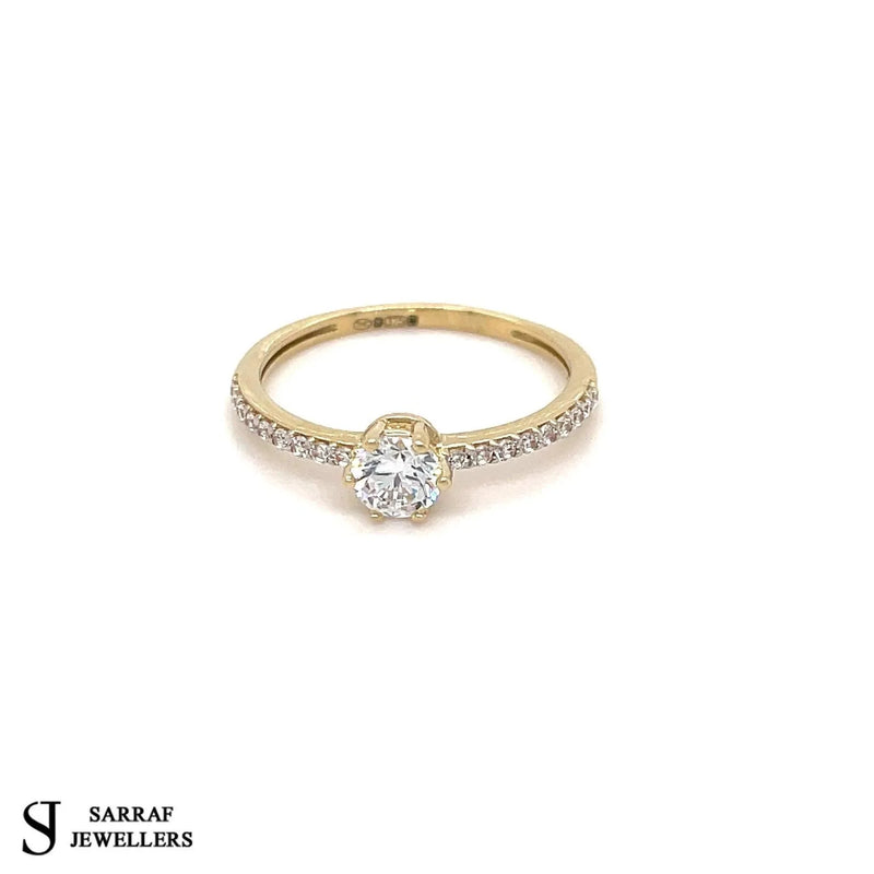 9ct Yellow Gold Ring, Ladies Gold Ring, Solitaire Engagment Ring, Wedding Band, Single Stone - Sarraf Jewellers