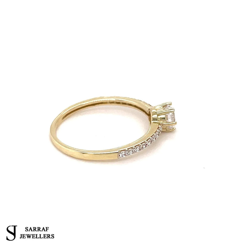 9ct Yellow Gold Ring, Ladies Gold Ring, Solitaire Engagment Ring, Wedding Band, Single Stone - Sarraf Jewellers