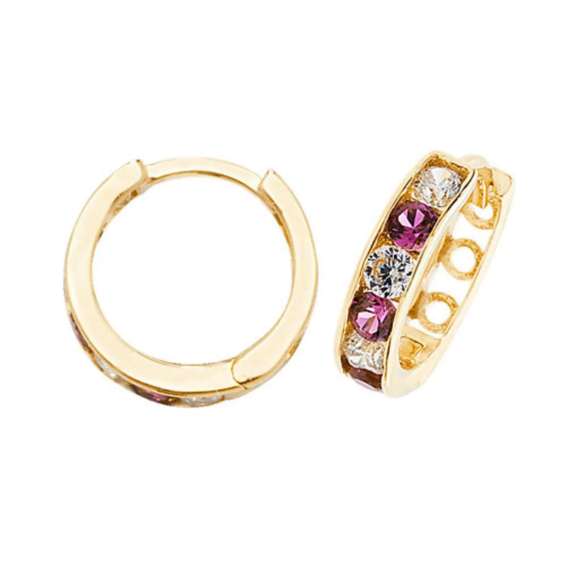 9ct Yellow Gold Ruby, Huggie Hinged Hoop Earrings, Gold Hinged Earrings - Sarraf Jewellers