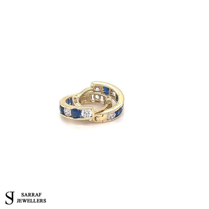 9ct Yellow Gold Sapphire, Huggie Hinged Hoop Earrings, Gold Hinged Earrings - Sarraf Jewellers