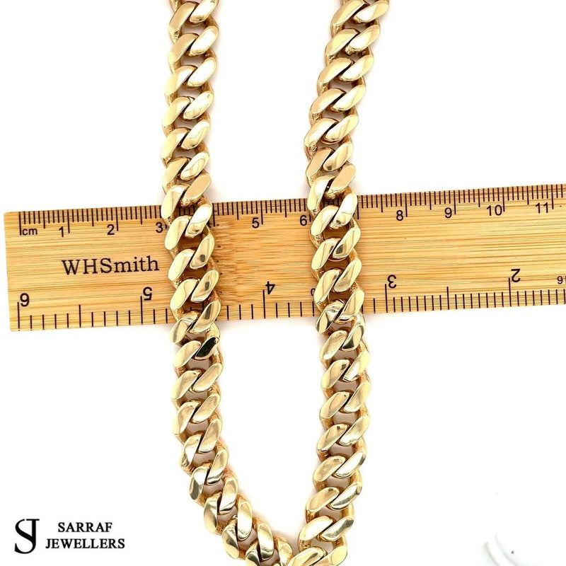 9ct Yellow Gold SOLID Miami Cuban Chain Plain Design UK Hallmarked | Shop Online Sarraf Jewellers UK - Sarraf Jewellers