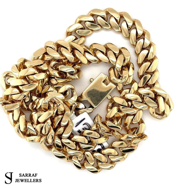 9ct Yellow Gold SOLID Miami Cuban Chain Plain Design UK Hallmarked | Shop Online Sarraf Jewellers UK - Sarraf Jewellers