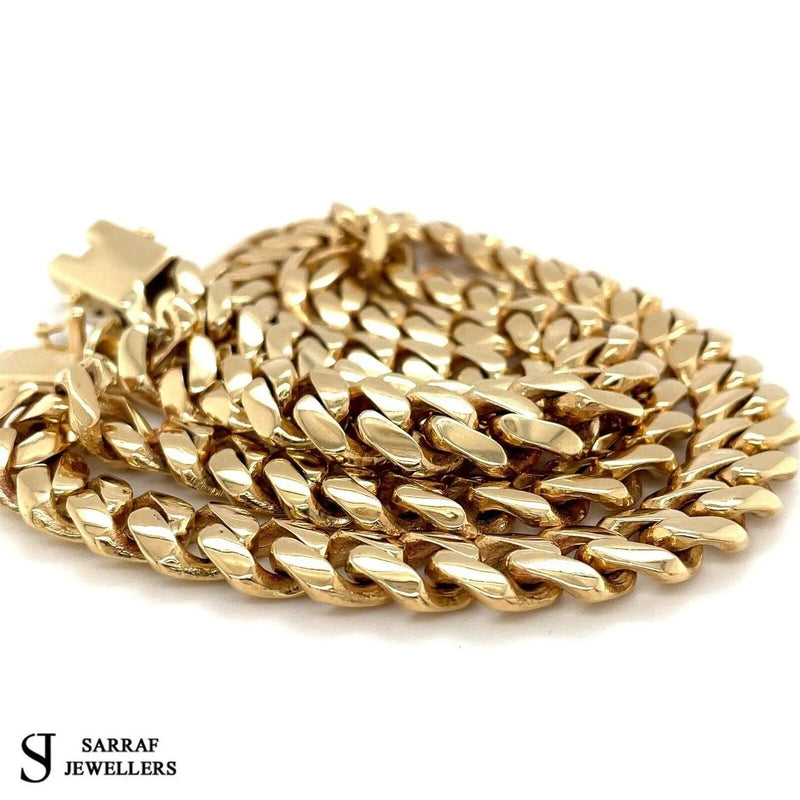 9ct Yellow Gold SOLID Miami Cuban Chain Plain Design UK Hallmarked | Shop Online Sarraf Jewellers UK - Sarraf Jewellers