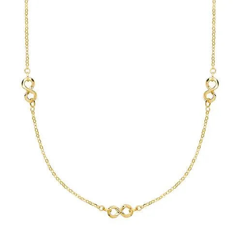 9ct Yellow Gold Spaced Infinity Necklet & Bracelet Set 17"+1 & 7.5" Brand New - Sarraf Jewellers