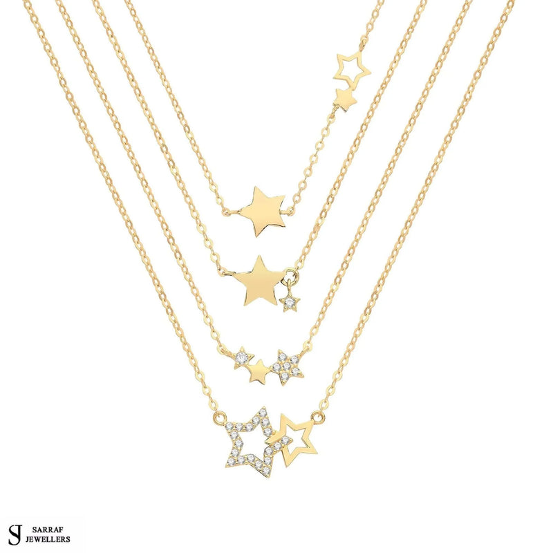 9ct Yellow Gold Star Necklet, Gold Chain Necklace for Ladies - Sarraf Jewellers