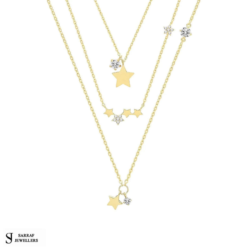 9ct Yellow Gold Star Necklet, Gold Chain Necklace for Ladies - Sarraf Jewellers